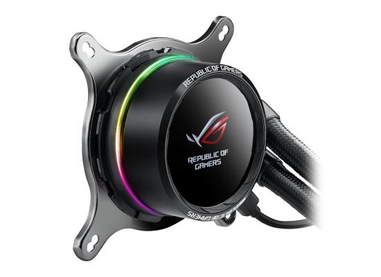 ASUS ROG Ryuo 120 all-in-one liquid CPU cooler with color OLED, Aura Sync RGB, and ROG 120mm radiator fan