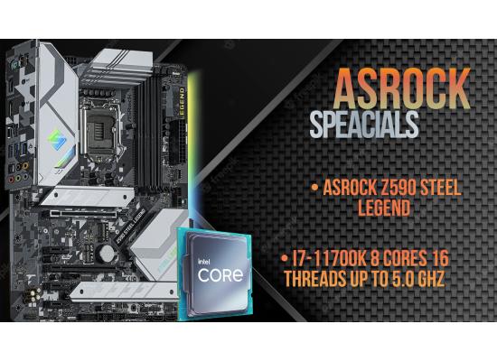 ASROCK Z590 STEEL LEGEND Motherboard + Intel Core i7-11700K Tray Processor (Bundle)