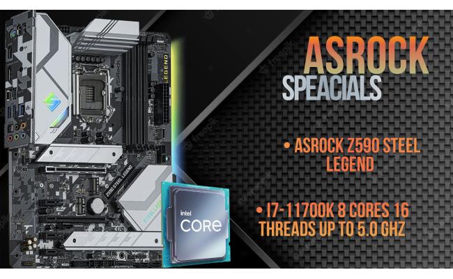 ASROCK Z590 STEEL LEGEND Motherboard + Intel Core i7-11700K Tray Processor (Bundle)