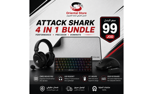 Attack Shark (Mouse Pad + L80PRO Wireless Gaming Headset +  X11 Wireless Gaming Mouse + X820 Ultra Gaming Keyboard)