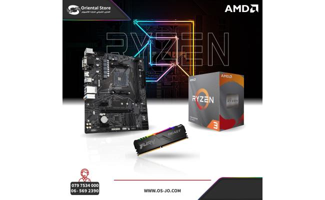 GIGABYTE A520M S2H Motherboard + AMD Ryzen 3 3100 Processor + KingSton Fury Beast Single 8GB DDR4 3200MT/s (Bundle)