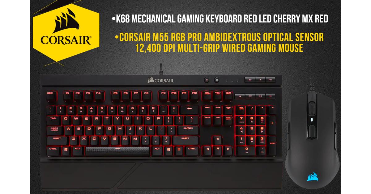 Corsair K68 Mechanical Gaming Keyboard w/ Wrist Rest + Corsair M55 RGB PRO 12,400 DPI Wired Gaming Mouse (Bundle) BUNDLE | OS | Jordan