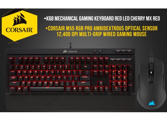 Corsair K68 Mechanical Gaming Keyboard w/ Wrist Rest + Corsair M55 RGB PRO 12,400 DPI Wired Gaming Mouse (Bundle)