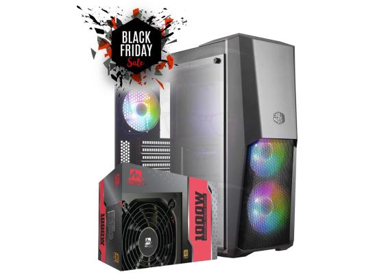 Cooler Master MB500 ARGB Mid Tower Tempered Glass Gaming Case + Mercury M1000-GSM 1000W 80 Plus Gold PSU (Comes w/ CPU (4+4) x1)