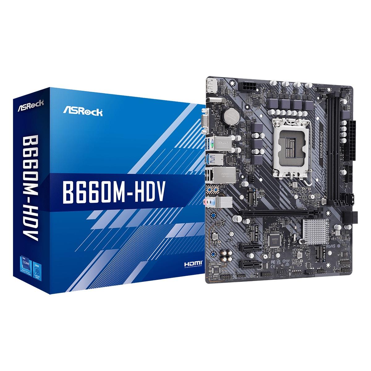 ASROCK B660M-HDV LGA 1700, Intel 12th, DDR4 mATX Motherboard ,M.2, PCIe 4.0, USB 3.2 Gen1 Type-C, Gigabit LAN