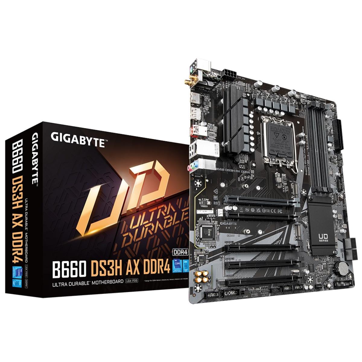 GIGABYTE B660 DS3H AX LGA 1700, Intel 12th, DDR4 ATX Motherboard ,M.2, PCIe 4.0, USB 3.2 Gen2 Type-C, WIFI 6