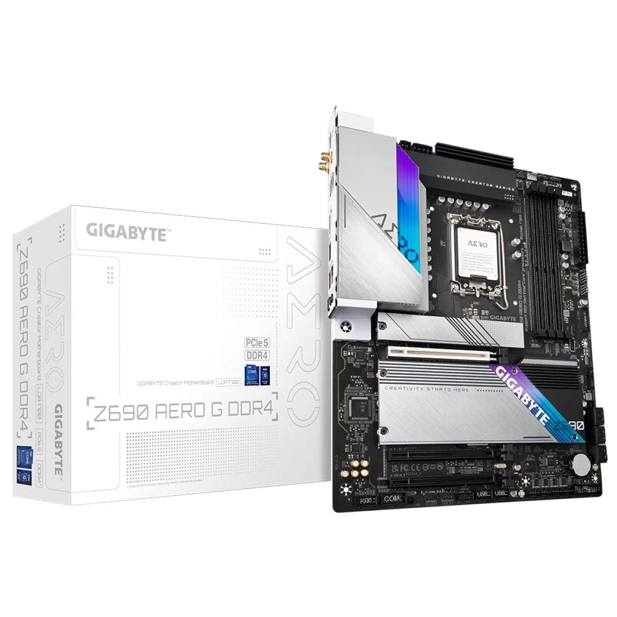 GIGABYTE Z690 AERO G Wifi 6E, LGA 1700, Intel 12th, DDR4 ATX Motherboard ,Quad M.2, PCIe 5.0, USB 3.2 Gen2X2 Type-C, WiFi 6, 2.5GbE LAN