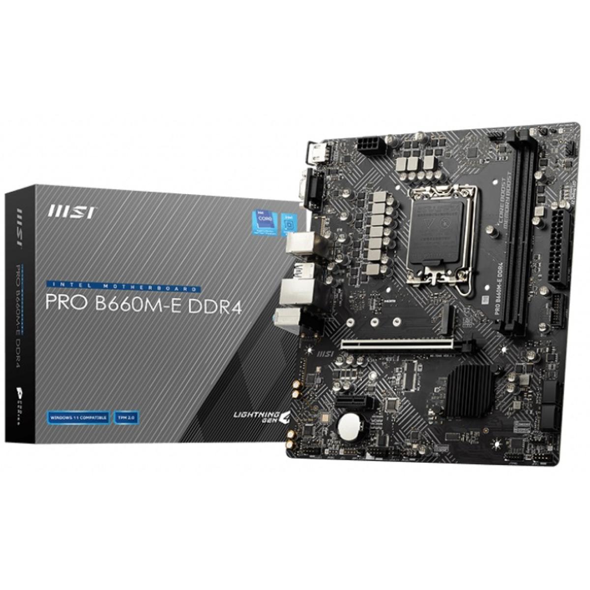 MSI PRO B660M-E DDR4 LGA 1700, Intel 12th PCIe 4.0 USB 3.2 Gen1 M.2 mATX Motherboard