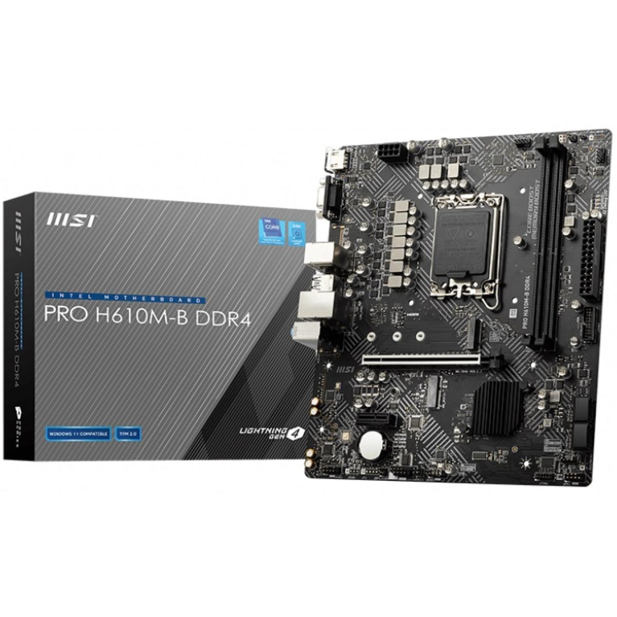 MSI PRO H610M-B DDR4 LGA 1700 Intel 12th PCIe 4.0 USB 3.2 Gen1 M.2 mATX Motherboard