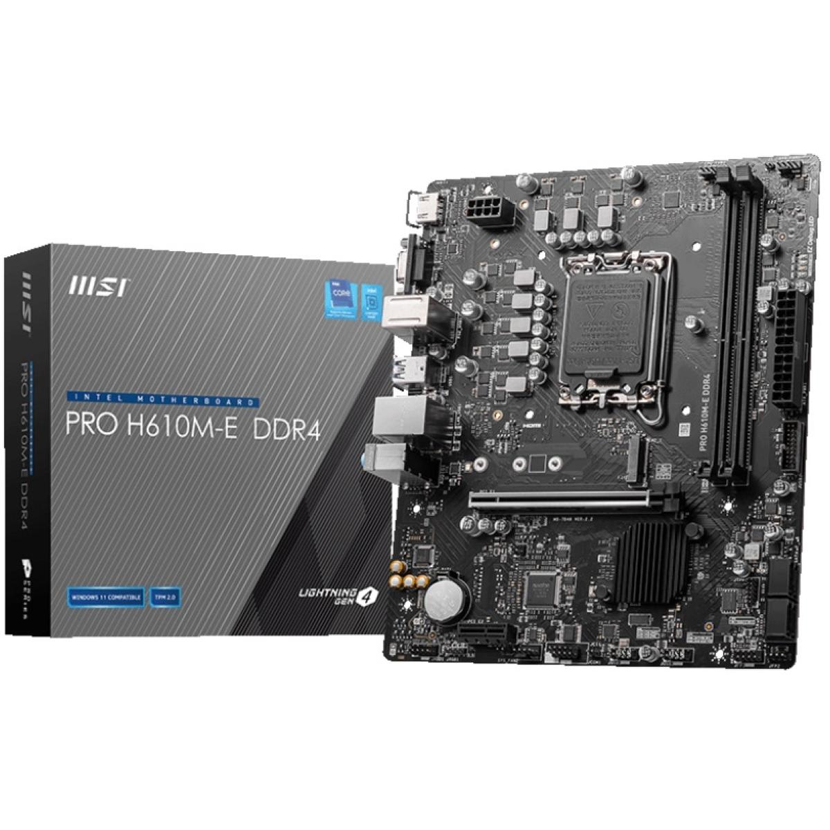 MSI PRO H610M-E DDR4 LGA 1700 Intel 12th PCIe 4.0 USB 3.2 Gen1 M.2 mATX Motherboard