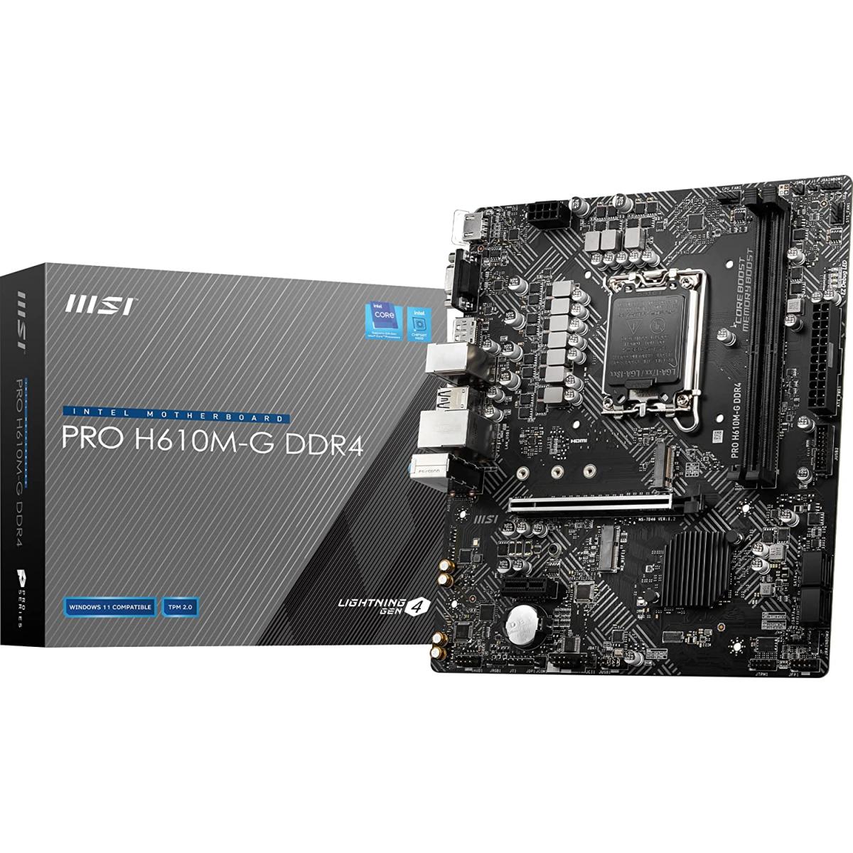 MSI PRO H610M-G DDR4 LGA 1700 Intel 12th PCIe 4.0 USB 3.2 Gen1 M.2 mATX Motherboard