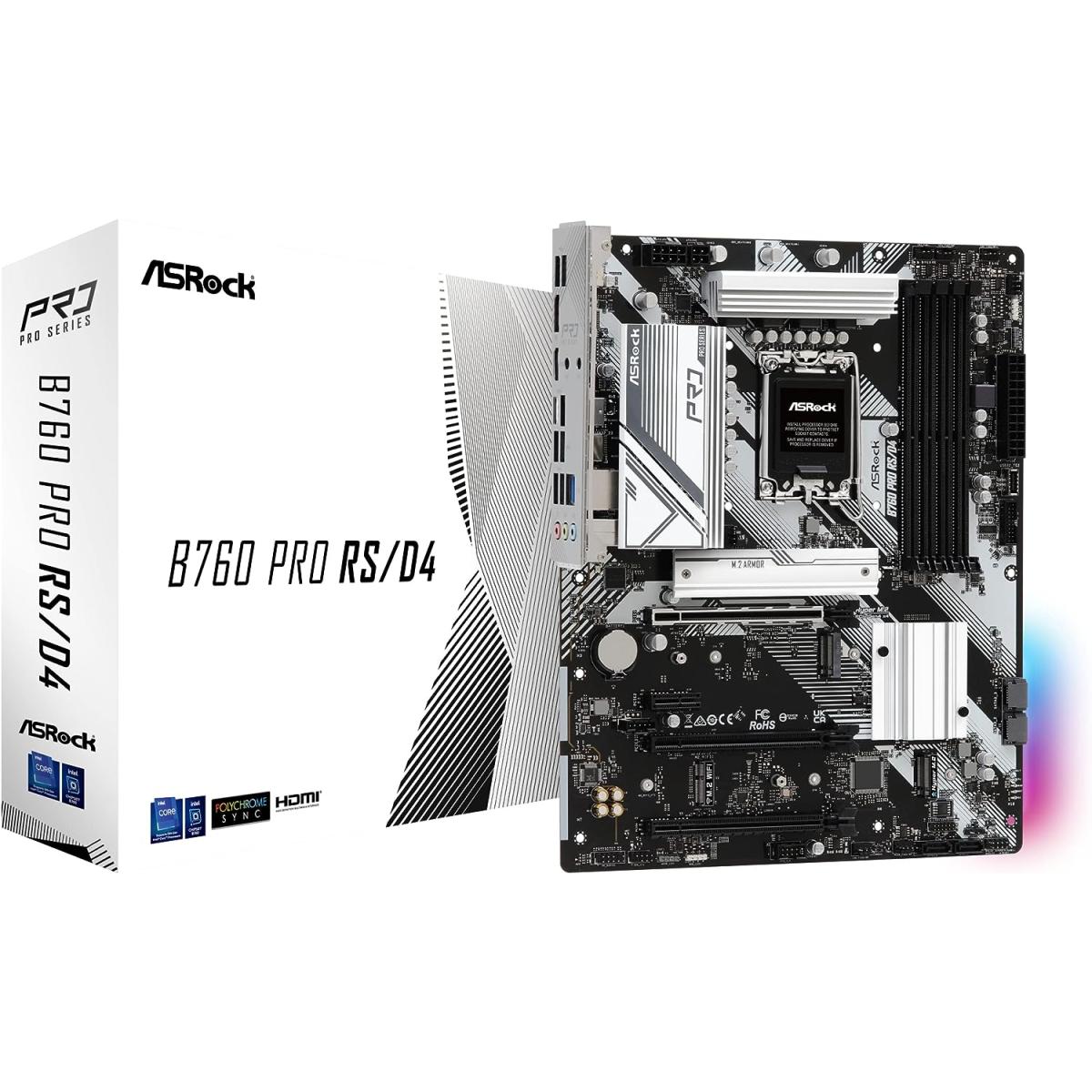 ASRock B760 Pro RS/D4, Intel 13th 12th Series, LGA 1700/DDR4/PCIe 4.0/3xM.2 - ATX Gaming MotherBoard