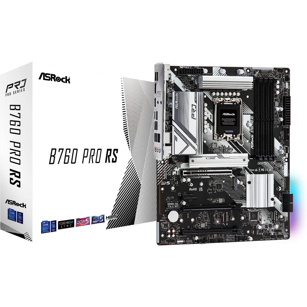 ASRock B760 Pro RS, Intel 13th 12th Series, LGA 1700/DDR5/PCIe 5.0/3xM.2 - ATX Gaming MotherBoard