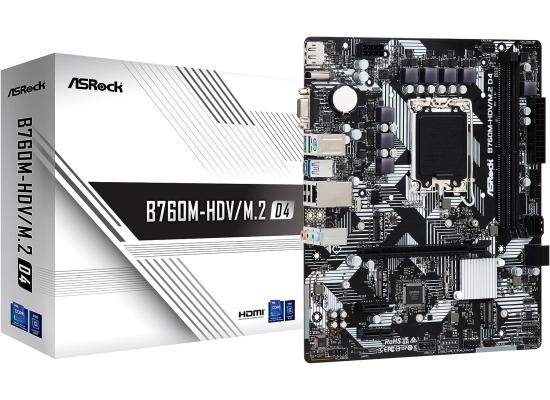ASRock B760M-HDV/M.2 D4, Intel 13th 12th Series, LGA 1700/DDR4/PCIe 4.0/2xM.2 - mATX Gaming MotherBoard