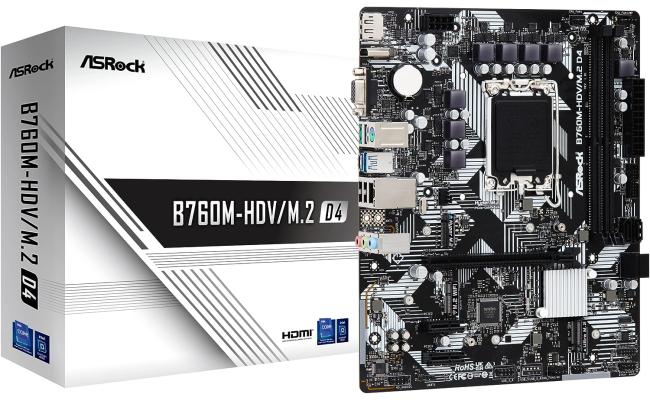 ASRock B760M-HDV/M.2 D4, Intel 13th 12th Series, LGA 1700/DDR4/PCIe 4.0/2xM.2 - mATX Gaming MotherBoard
