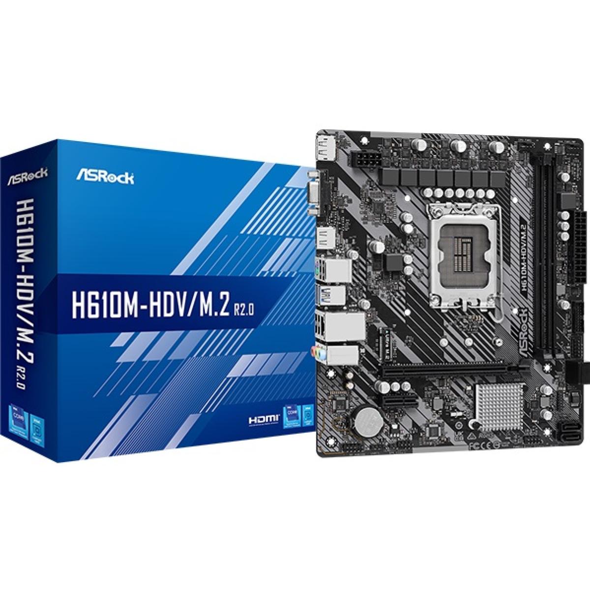 ASRock H610M-HDV/M.2 R2.0, Intel 13th 12th Series, LGA 1700/DDR4/PCIe 4.0/1xM.2 - mATX Gaming MotherBoard