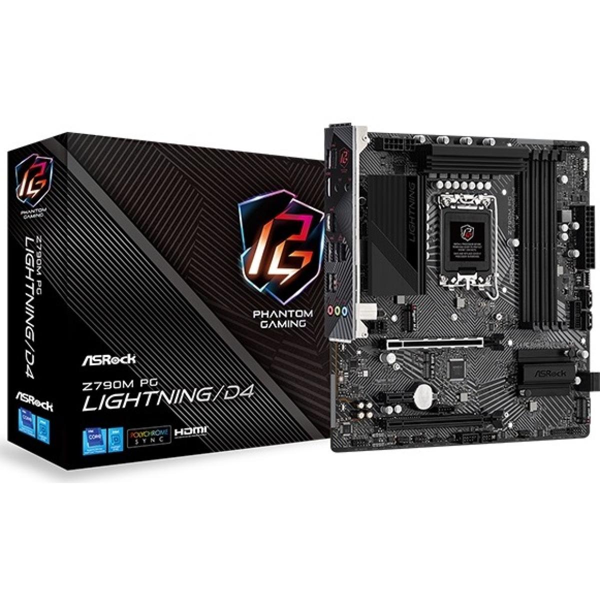ASRock Z790M PG Lightning/D4, Intel 13th 12th Series, LGA 1700/DDR4/PCIe 4.0/2xM.2 - mATX Gaming MotherBoard