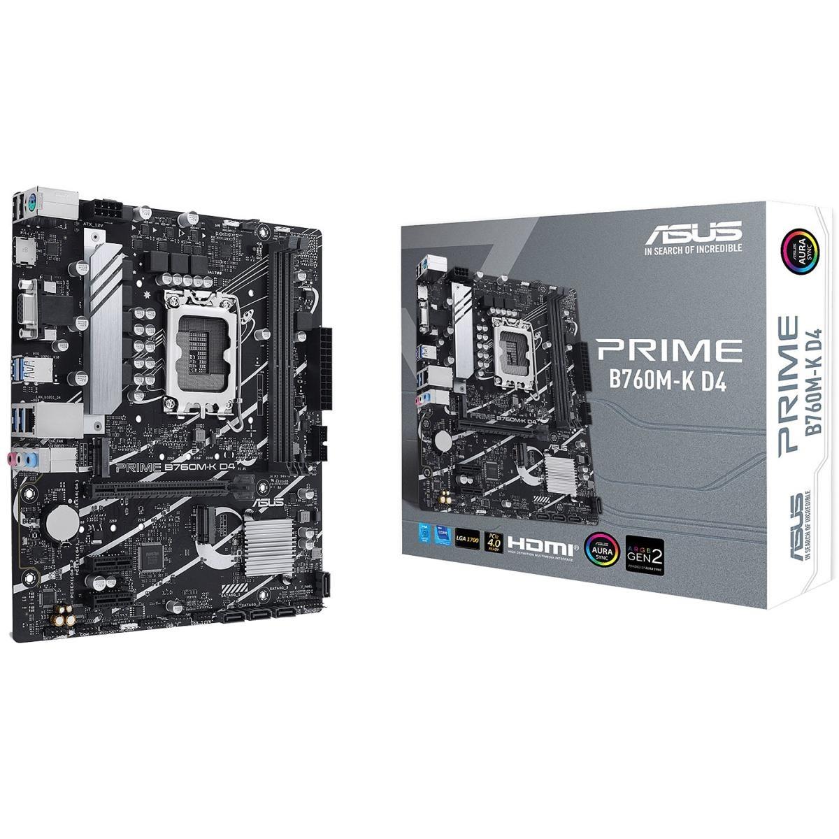 ASUS PRIME B760M-K, Intel 13th 12th Series, LGA 1700/DDR4/PCIe 4.0/2xM.2 - mATX Gaming MotherBoard