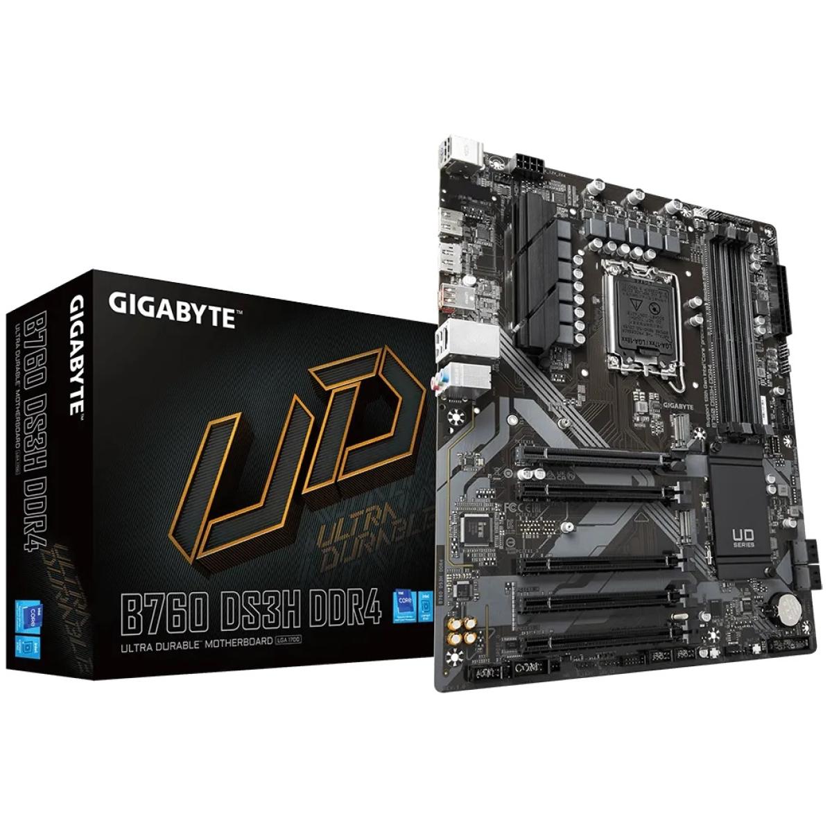 GIGABYTE B760 DS3H, Intel 13th 12th Series, LGA 1700/DDR4/PCIe 4.0/2xM.2 - ATX Gaming MotherBoard