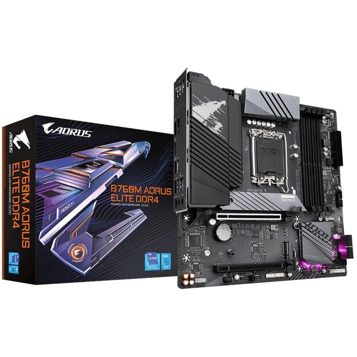 GIGABYTE B760M AORUS ELITE, Intel 13th 12th Series, LGA 1700/DDR4/PCIe 4.0/2xM.2 - mATX Gaming MotherBoard