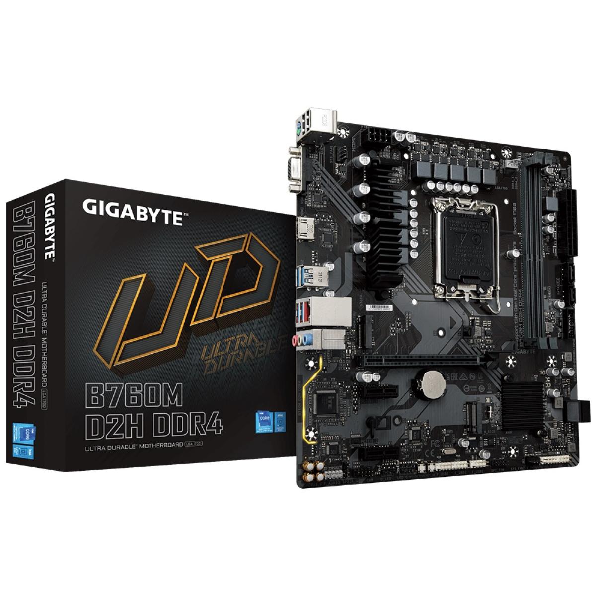 GIGABYTE B760M D2H, Intel 13th 12th Series, LGA 1700/DDR4/PCIe 4.0/2xM.2 - mATX Gaming MotherBoard