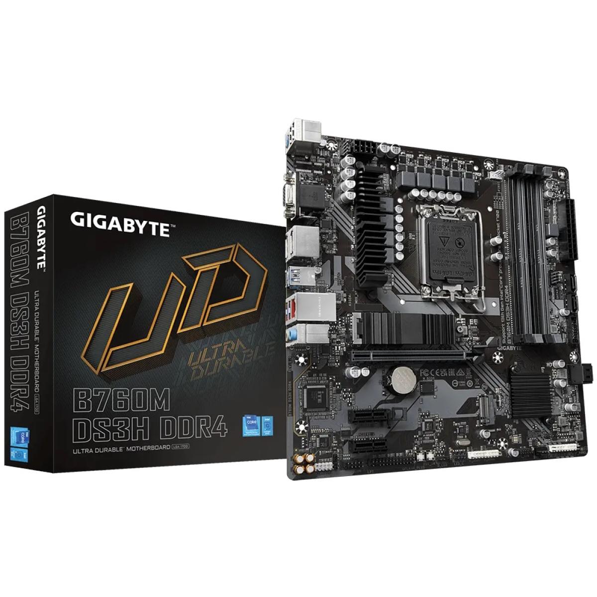 GIGABYTE B760M DS3H, Intel 13th 12th Series, LGA 1700/DDR4/PCIe 4.0/2xM.2 - mATX Gaming MotherBoard