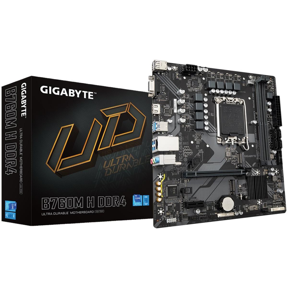 GIGABYTE B760M H, Intel 13th 12th Series, LGA 1700/DDR4/PCIe 4.0/2xM.2 - mATX Gaming MotherBoard