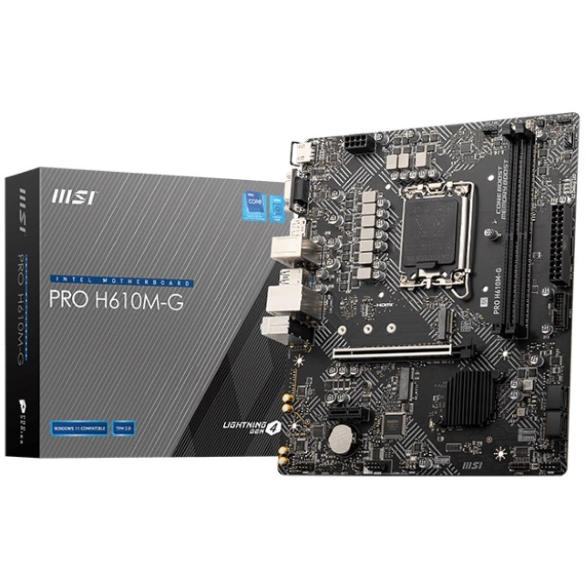 MSI PRO H610M-G DDR5 LGA 1700 Intel 12th PCIe 4.0 USB 3.2 Gen1 M.2 mATX Motherboard