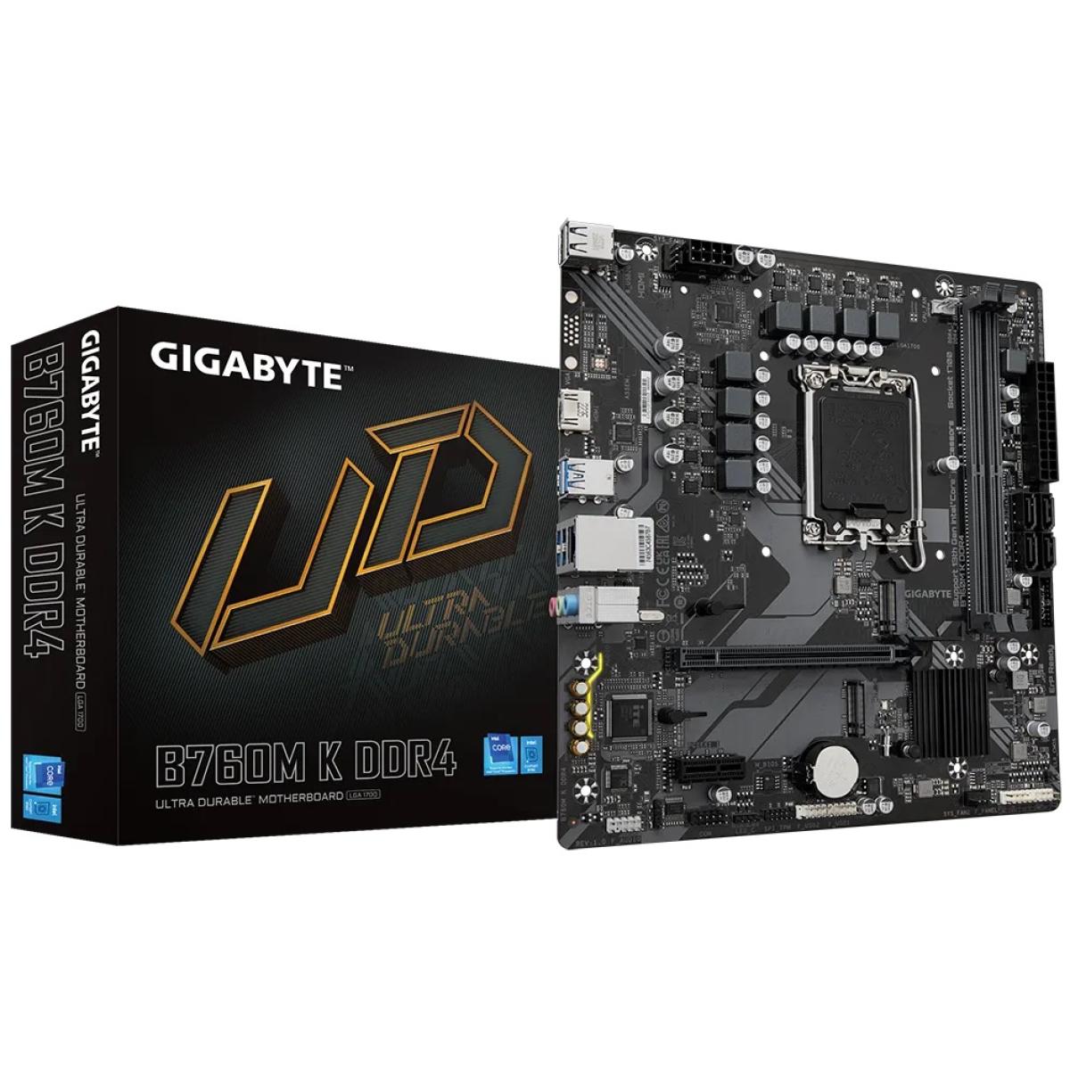 GIGABYTE B760M K, Intel 14th 13th 12th Series, LGA 1700/DDR4/PCIe 4.0/2xM.2 - mATX Gaming MotherBoard