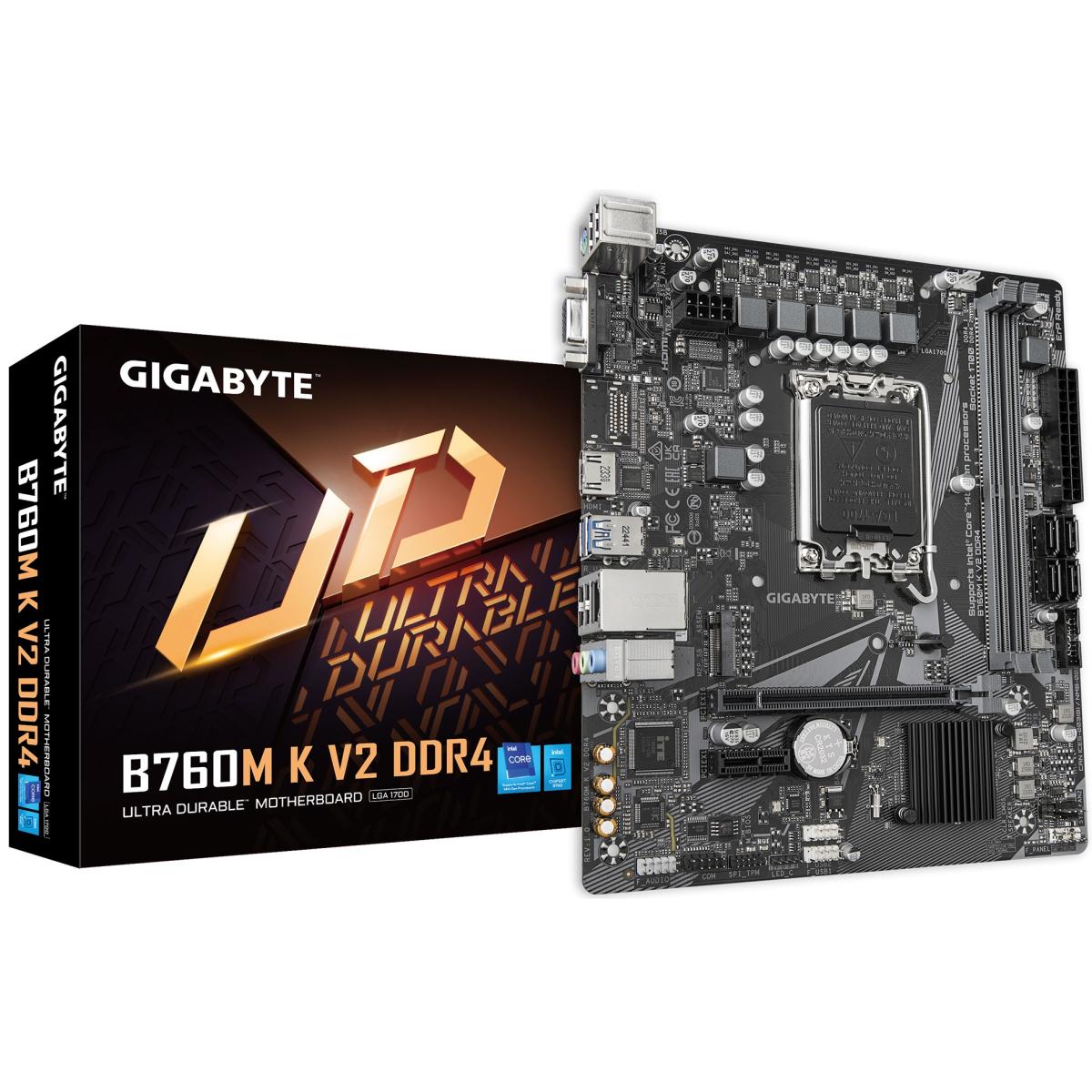 GIGABYTE B760M K V2, Intel 14th 13th 12th Series, LGA 1700/DDR4/PCIe 4.0/1xM.2 - mATX Gaming MotherBoard