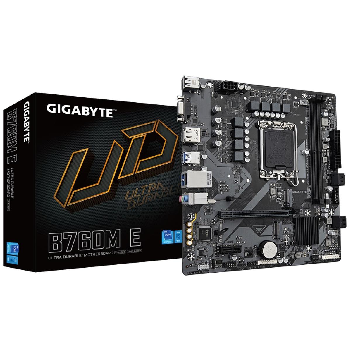 GIGABYTE B760M E, Intel 14th 13th 12th Series, LGA 1700/DDR5/PCIe 4.0/2xM.2 - mATX Gaming MotherBoard
