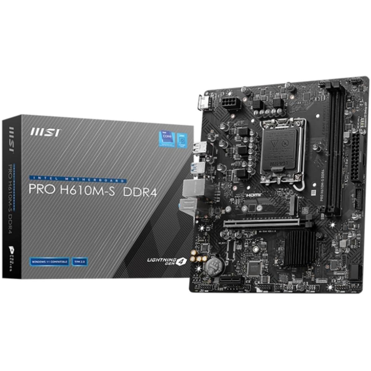 MSI PRO H610M-S, Intel 14th 13th 12th Series, LGA 1700/DDR4/PCIe 4.0/1xM.2 - mATX Gaming MotherBoard