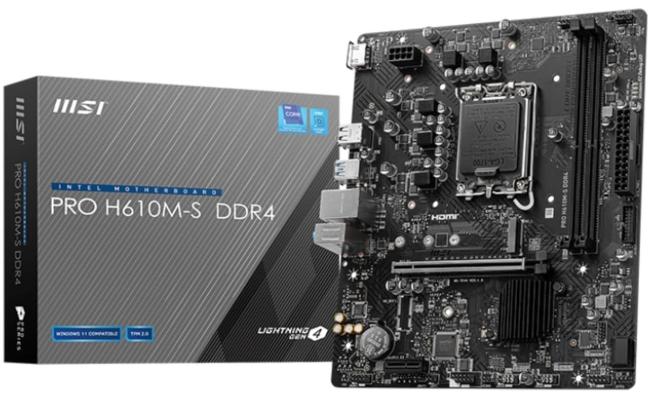 MSI PRO H610M-S, Intel 14th 13th 12th Series, LGA 1700/DDR4/PCIe 4.0/1xM.2 - mATX Gaming MotherBoard