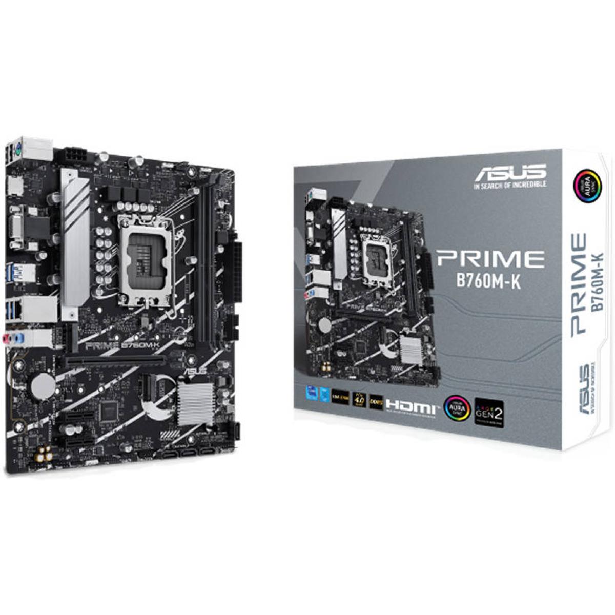 ASUS PRIME B760M-K, Intel 14th 13th 12th Series, LGA 1700/DDR5/PCIe 4.0/2xM.2 - mATX Gaming MotherBoard