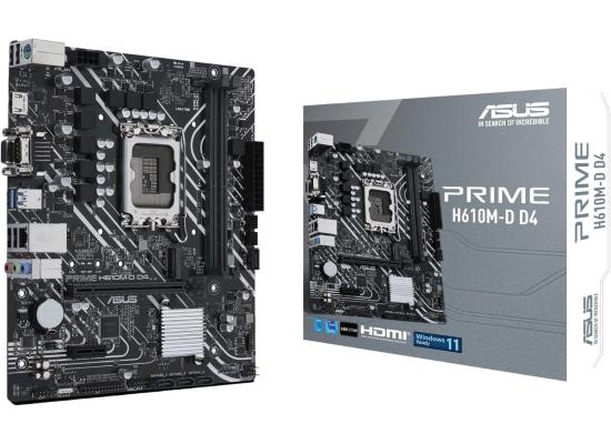 ASUS PRIME H610M-D D4, Intel 14th 13th 12th Series, LGA 1700/DDR4/PCIe 4.0/1xM.2 - mATX MotherBoard