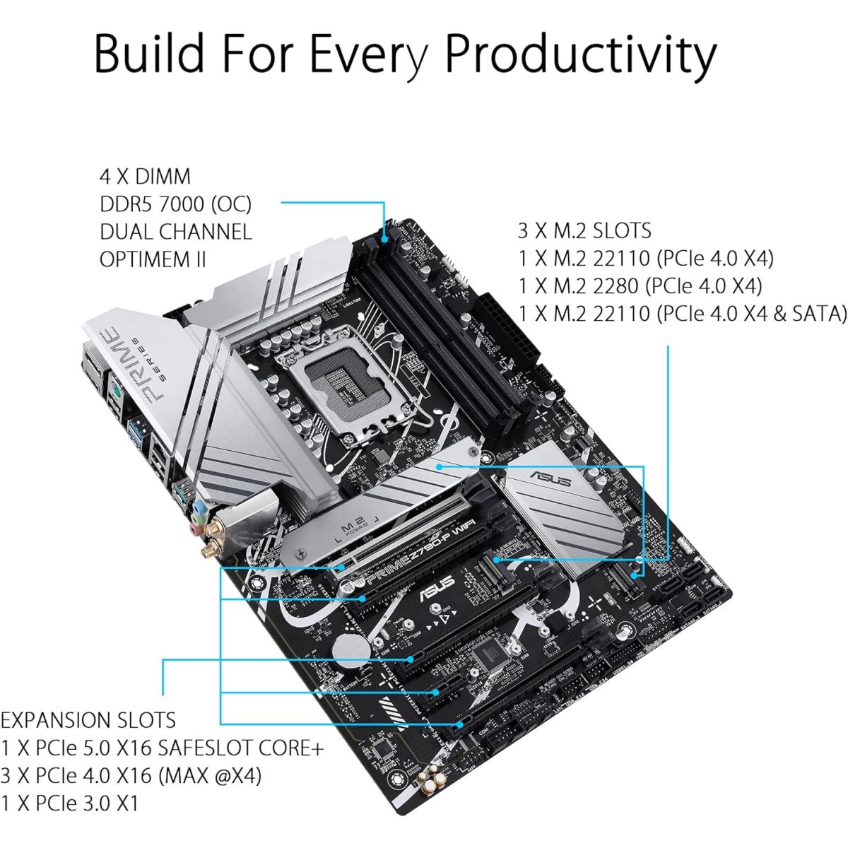 ASUS Prime Z790-P Wi-Fi 6, Intel 14th 13th 12th Series, LGA 1700/DDR5/PCIe 5.0/3xM.2 - ATX Gaming MotherBoard
