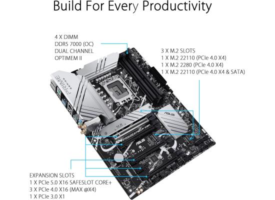 ASUS Prime Z790-P Wi-Fi 6, Intel 14th 13th 12th Series, LGA 1700/DDR5/PCIe 5.0/3xM.2 - ATX Gaming MotherBoard