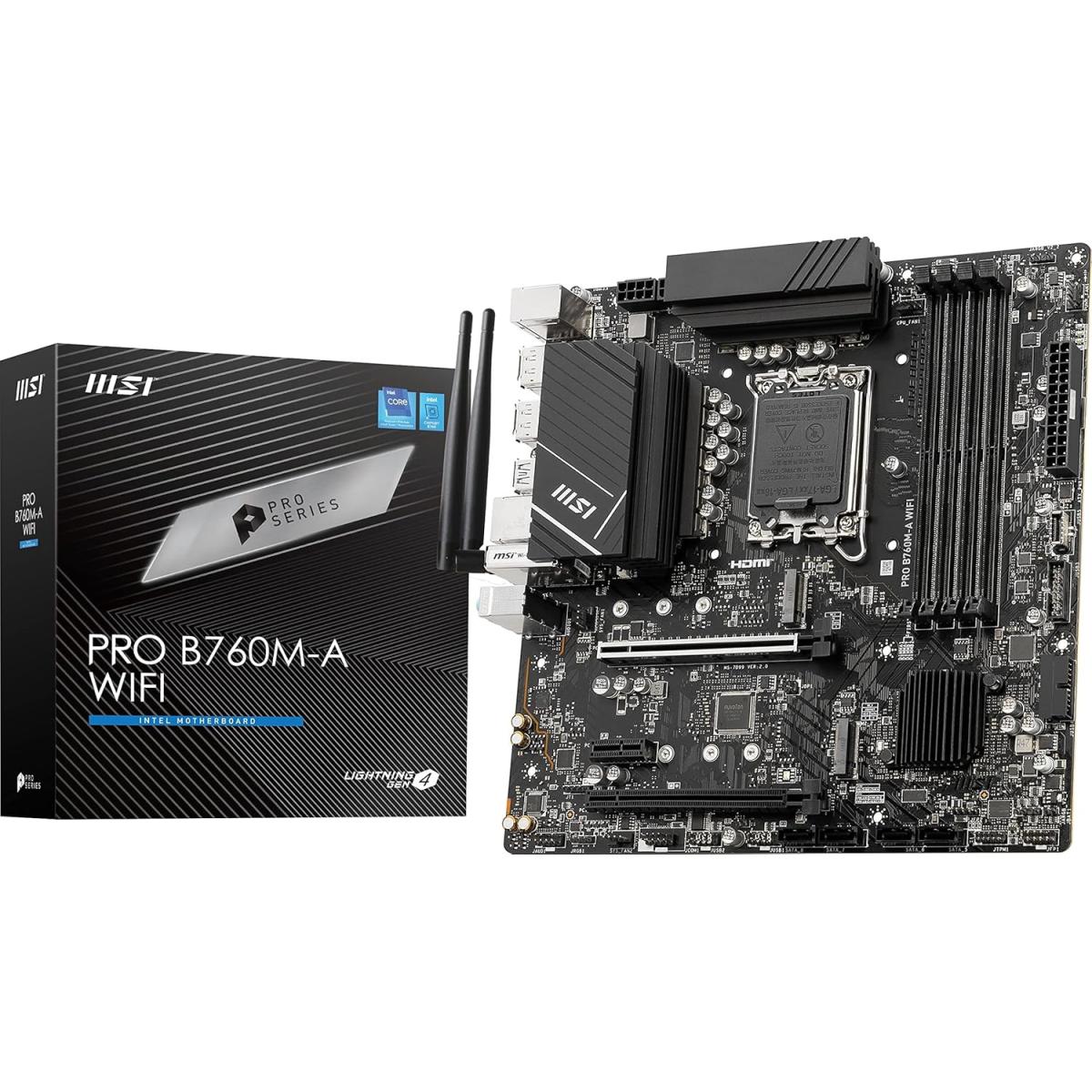 MSI PRO B760M-A (Wi-Fi 6E), Intel 14th 13th 12th Series, LGA 1700/DDR5/PCIe 4.0/2xM.2 - mATX Gaming MotherBoard
