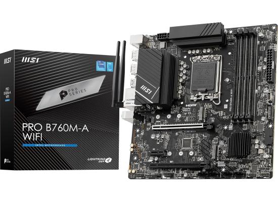 MSI PRO B760M-A (Wi-Fi 6E), Intel 14th 13th 12th Series, LGA 1700/DDR5/PCIe 4.0/2xM.2 - mATX Gaming MotherBoard