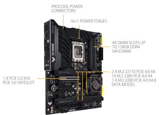 ASUS TUF GAMING Z790-PLUS D4, Intel 14th 13th 12th Series, LGA 1700/DDR4/PCIe 5.0/4xM.2 - ATX Gaming MotherBoard