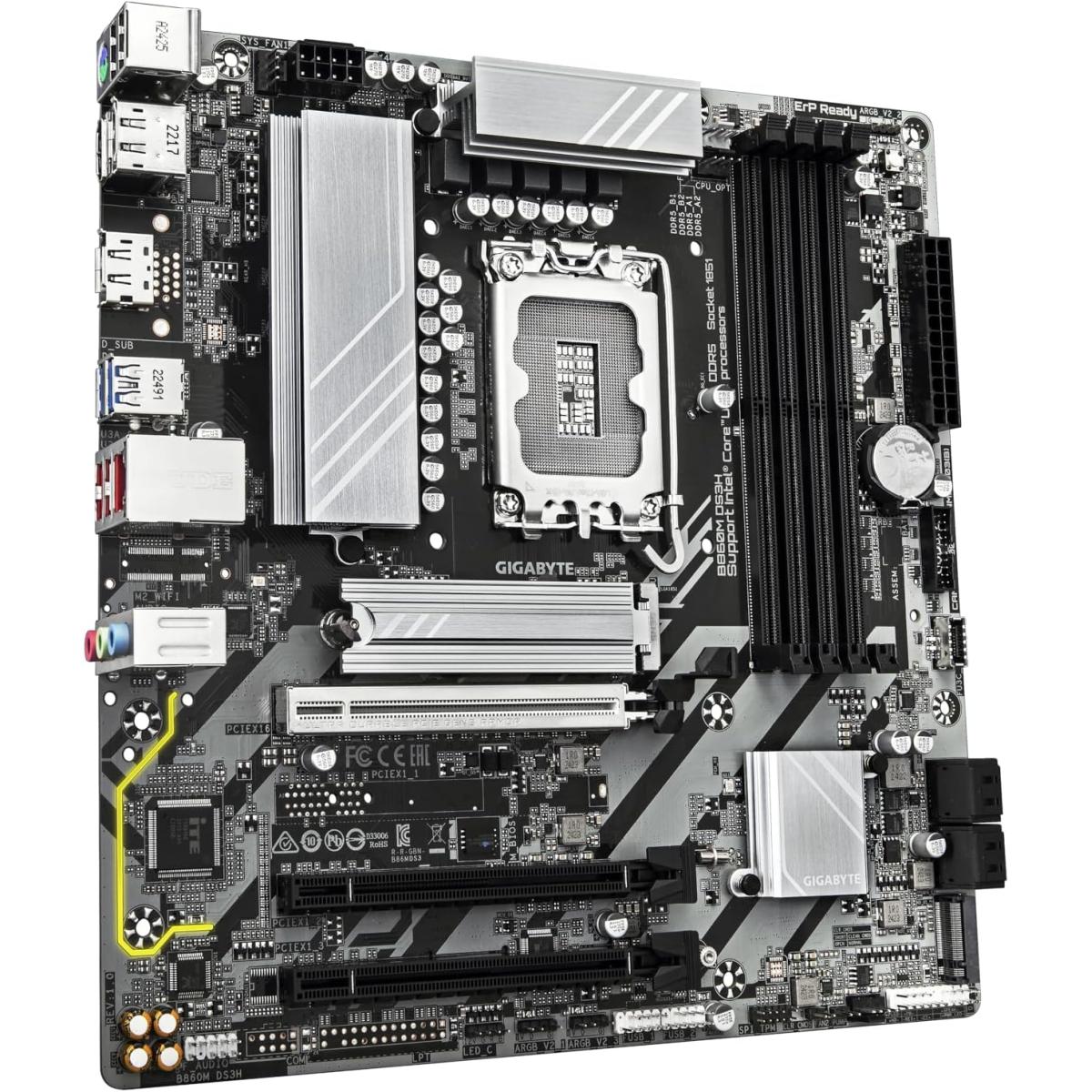 GIGABYTE B860M DS3H Intel Core Ultra (Series 2), LGA 1851/DDR5/PCIe 5.0/2xM.2 - mATX Gaming MotherBoard