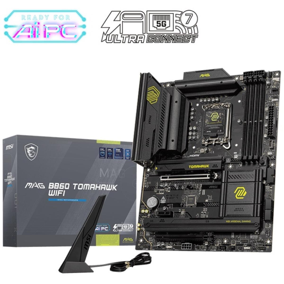 MSI MAG B860 TOMAHAWK WIFI (Wi-Fi 7) Intel Core Ultra (Series 2), LGA 1851/DDR5/PCIe 5.0/3xM.2 - ATX Gaming MotherBoard