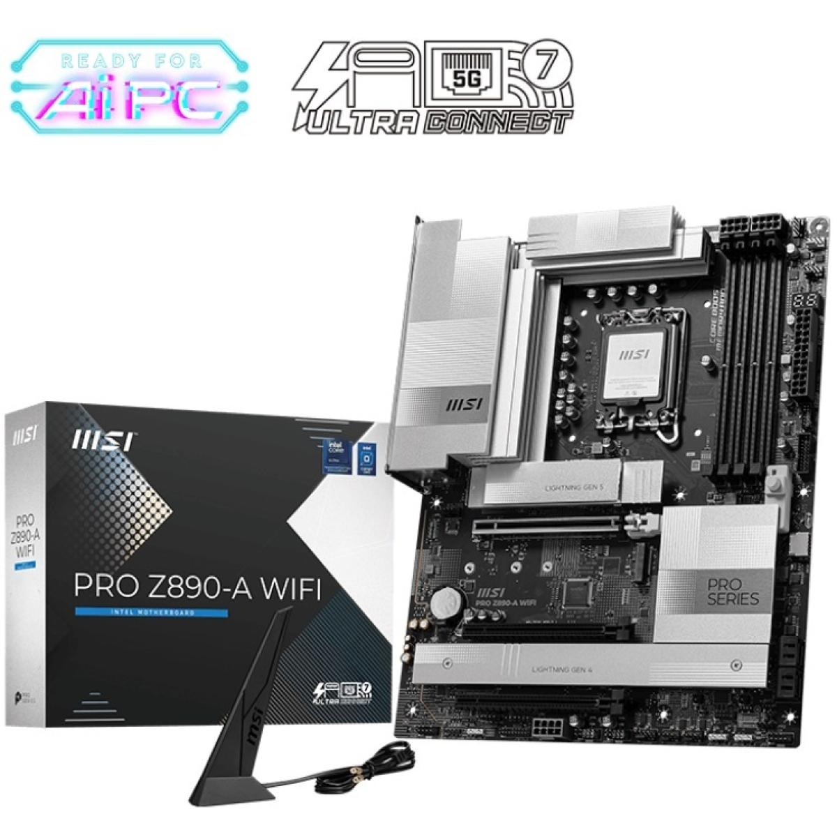 MSI PRO Z890-A WIFI (Wi-Fi 7), Intel Core Ultra (Series 2), LGA 1851/DDR5/PCIe 5.0/4xM.2 - ATX Gaming MotherBoard