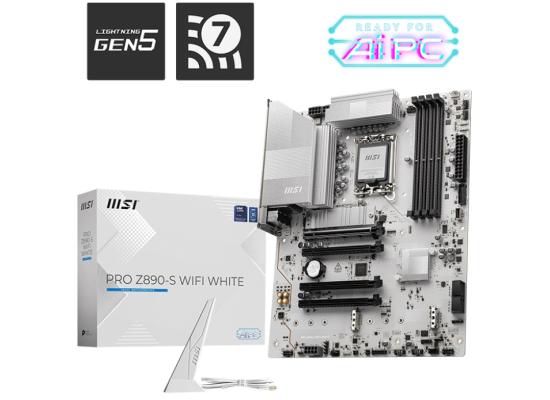 MSI PRO Z890-S WIFI WHITE (Wi-Fi 7), Intel Core Ultra (Series 2), LGA 1851/DDR5/PCIe 5.0/3xM.2 - ATX Gaming MotherBoard