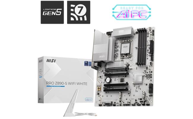 MSI PRO Z890-S WIFI WHITE (Wi-Fi 7), Intel Core Ultra (Series 2), LGA 1851/DDR5/PCIe 5.0/3xM.2 - ATX Gaming MotherBoard