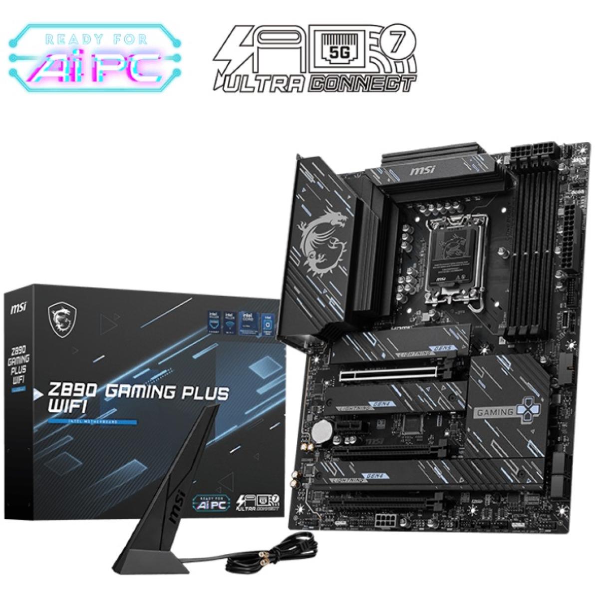 MSI Z890 GAMING PLUS WIFI (Wi-Fi 7), Intel Core Ultra (Series 2), LGA 1851/DDR5/PCIe 5.0/4xM.2 - ATX Gaming MotherBoard