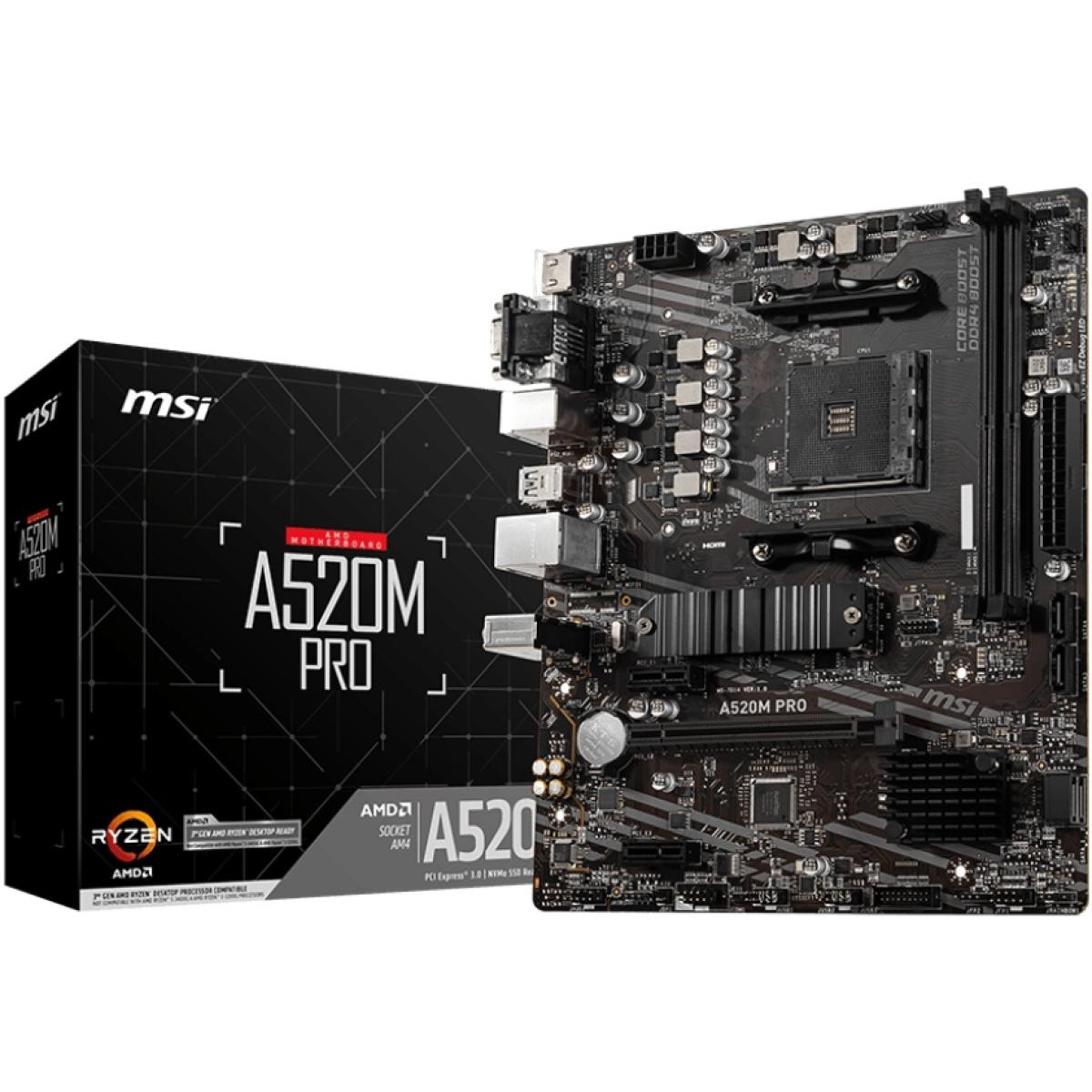 MSI A520M PRO AMD AM4 RYZEN 5000, 4000, 3000 Series /DDR4/PCIe 3.0/1xM.2 - mATX Motherboard