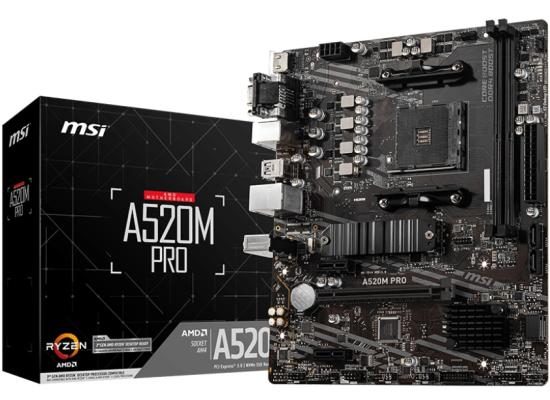 MSI A520M PRO AMD AM4 RYZEN 5000, 4000, 3000 Series /DDR4/PCIe 3.0/1xM.2 - mATX Motherboard