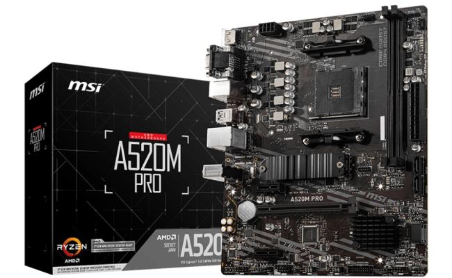 MSI A520M PRO AMD AM4 RYZEN 5000, 4000, 3000 Series /DDR4/PCIe 3.0/1xM.2 - mATX Motherboard