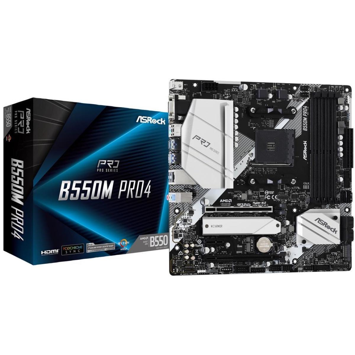 ASRock B550M Pro4, AMD RYZEN Processors, AM4/DDR4/PCIe 4.0/2xM.2 - mATX MotherBoard